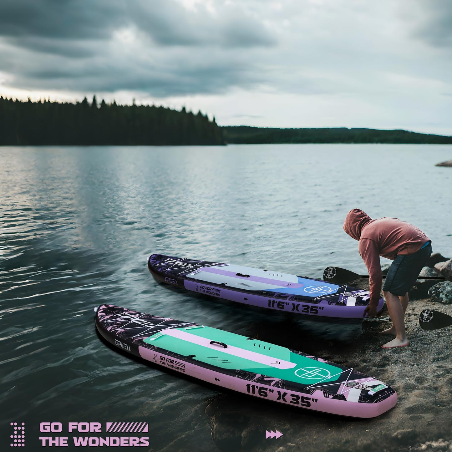 UPWELL 11'6"×35" Extra Wide Inflatable Paddle Board, Stand Up Paddle Board with Kayak Seat, Sup Paddle Boards for Adults, Mech Pink