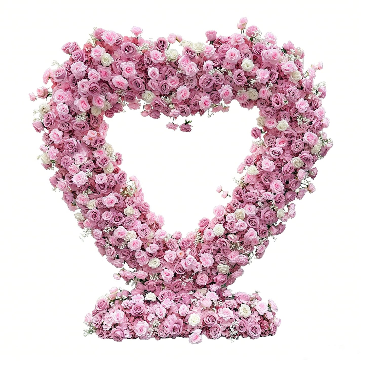 6.56x6.56ft Heart-Shaped Artificial Flower Arch Backdrop with Fabric Base, Floral Decor for Wedding Arch, Ideal for Birthday Banquets & Outdoor Party Scene Decoration (Pink, Arch Frame Not Included)