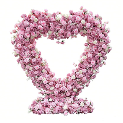 6.56x6.56ft Heart-Shaped Artificial Flower Arch Backdrop with Fabric Base, Floral Decor for Wedding Arch, Ideal for Birthday Banquets & Outdoor Party Scene Decoration (Pink, Arch Frame Not Included)