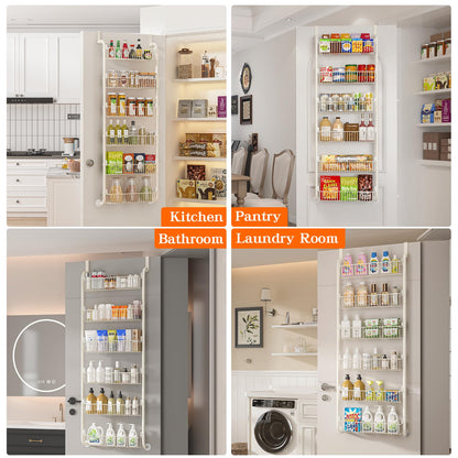 MIAOLI Over The Door Pantry Organizers and Storage, 6-Tier Spice Rack, Home & Kitchen Storage Shelves for Cabinet, Large Capacity Hanging Seasoning Organizer, Laundry Room Organization, Black