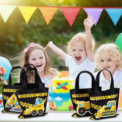 Photect 24 Pieces Construction Party Favors Bags, Non Woven Tote Bags for Birthday Party Supplies, Truck Treat Bags