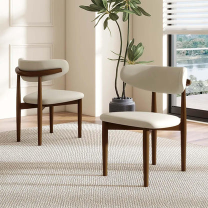 POVISON Modern Dining Chairs Set of 2, Armless PU Leather Dining Chair with PU Cushions and Dark Walnut-Coloured Ash Wood