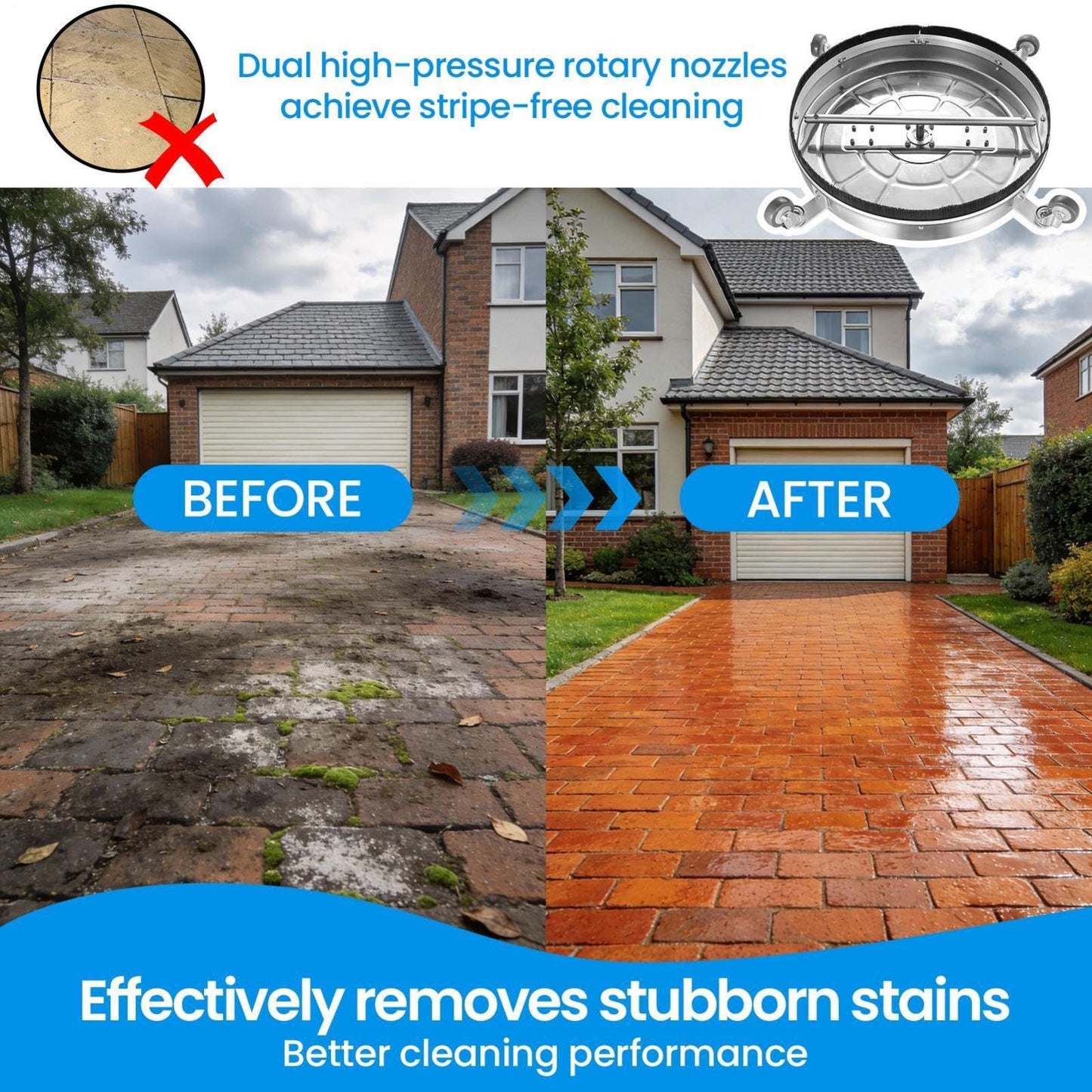 24''Pressure Washer Surfaces Cleaner, 4500PSI Stainless Steel Surfaces Cleaner Attachment with Wheels, Power Washer Accessory for Driveway Sidewalk Curb Deck Patio Cleaning, 3/8'' Quick-Connect
