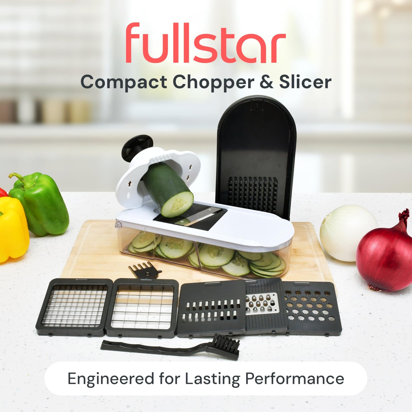 Fullstar Mandoline Slicer for Kitchen - Vegetable Chopper, Onion Potato Food Veggie Fruit Slicer and Cutter with Container, Kitchen Gadgets & Gifts, Home Essentials (6-in-1, Black)