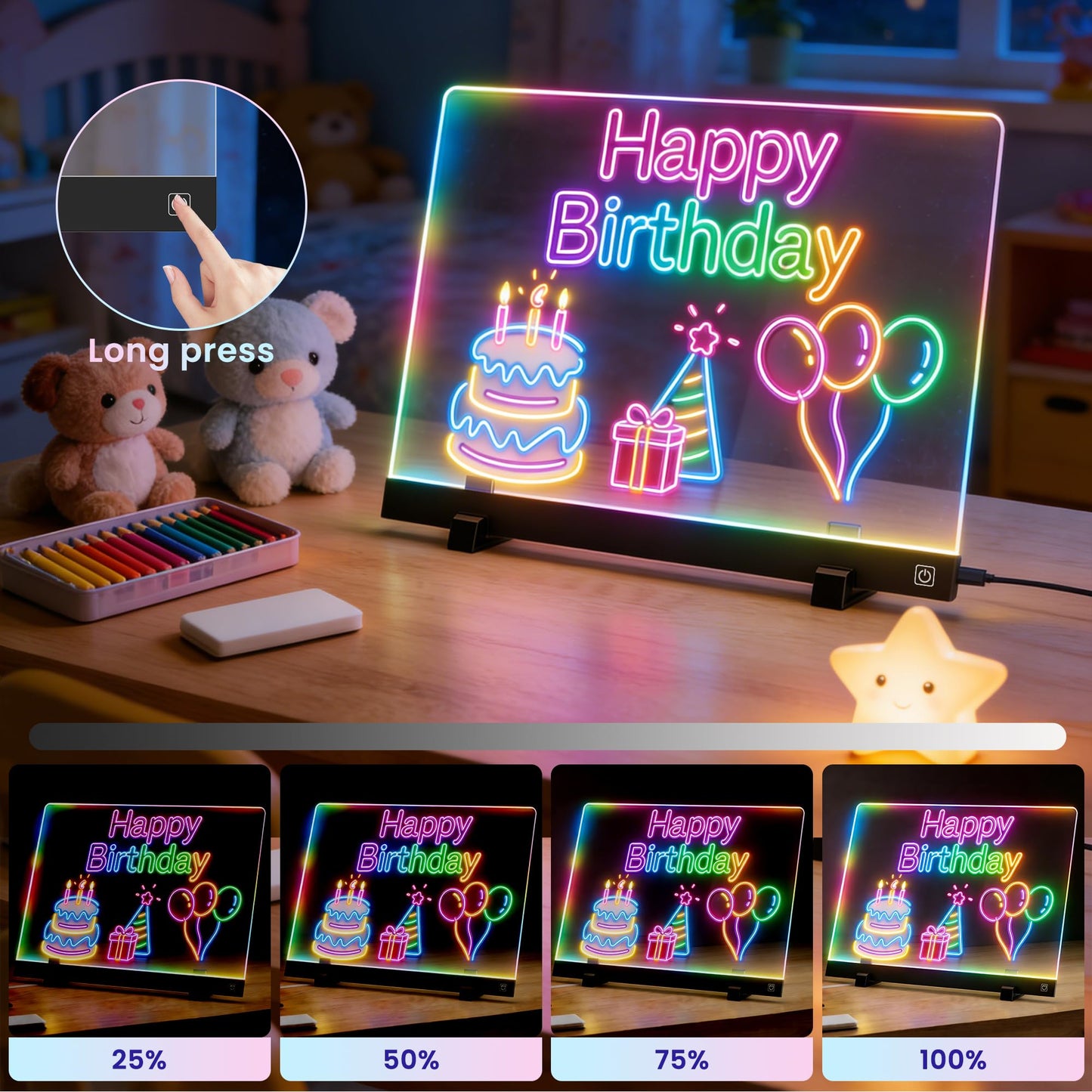 16 Inch LED Drawing Board for Kids - Light Up Doodle Board with 7 Colors Glow Effect, Dry Erase Drawing Tablet with Stand & Tracing Book, Birthday Gifts for Girls Boys Ages 4-12