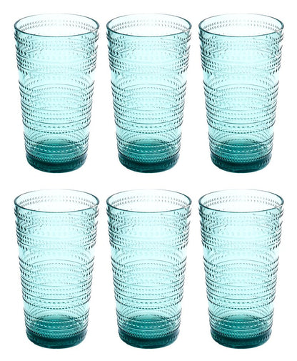 Abode Homewares Beaded 16 oz Durable Acrylic Jumbo Drinking Glasses, Shatter-Resistant and Dishwasher-Safe Indoor/Outdoor Drinkware for Water, Iced Tea, Juice, and Cocktails - Sea Green - Set of 6