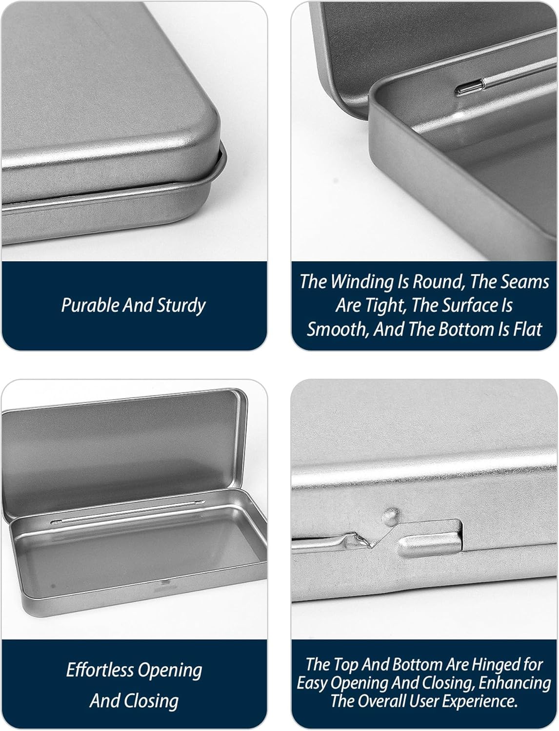 3 Pack Metal Tin Box with Lid, Rectangular Tins with Hinged Lid for Storage of Jewelry, Candies, and Crafts