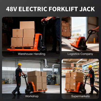 MBOIFEA Full Electric Pallet Jack Trucks, 4400lbs Capacity Motorized Pallet Truck, 48" x 27" Fork Size, 48V 20AH Lithium Battery Powered Jack for Indoor Storage and Material Handling for Warehouse
