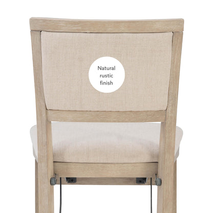 Linon Keira Natural Rustic Wooden Folding 25 Inch Seat Height Counter Stool with Beige Upholstered Seat and Back