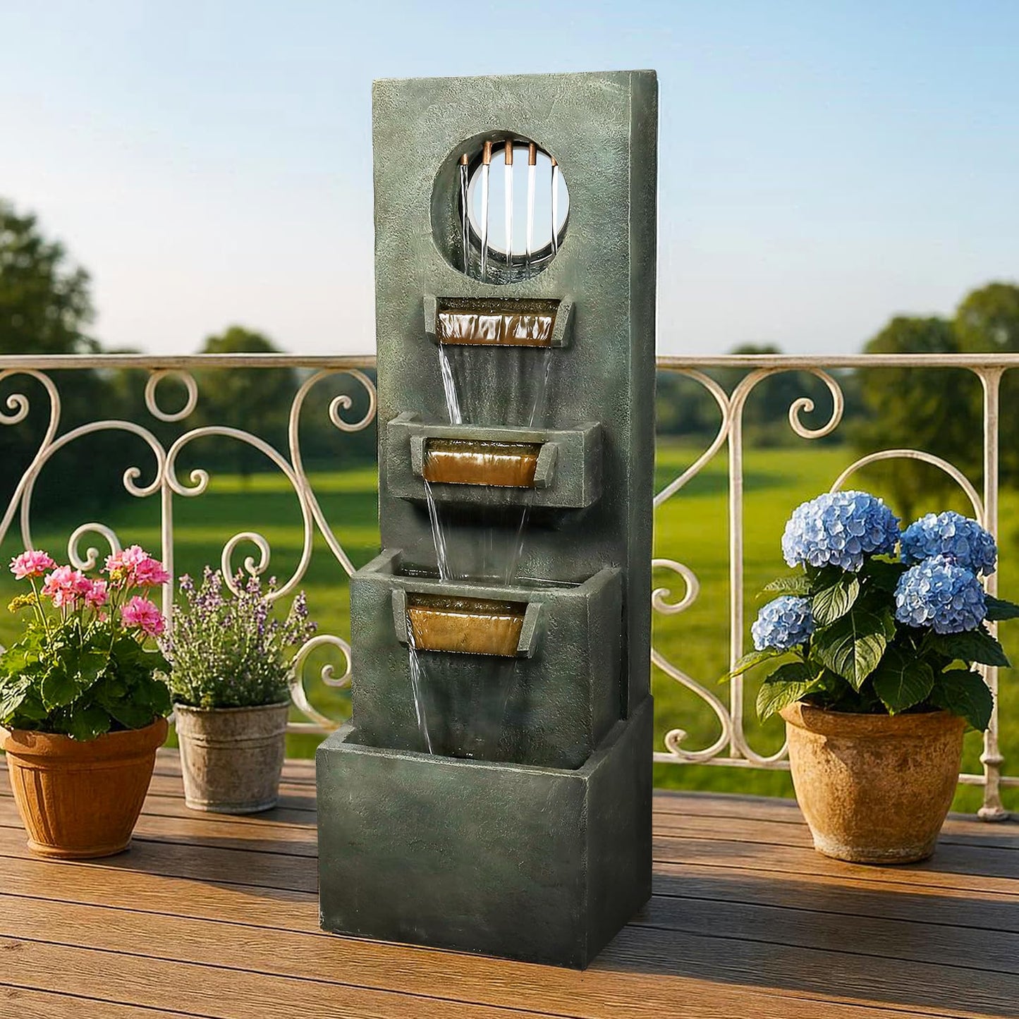 Naturefalls 39.3” H Modern Outdoor Fountain - 4-Tiered Outdoor Garden Fountains with Contemporary Design&LED Light for Garden, Patio, Deck, Porch, Backyard and Home Art Decor