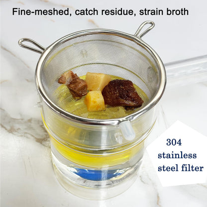 Glass Fat Separator, 4-Cup Gravy Separator with 304 Stainless Steel Strainer, Heat-resistant Glass Grease Separator with Bottom Release