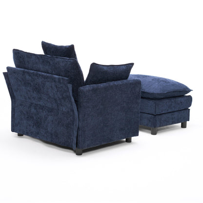 KEIKI Oversized Armchair with Ottoman, Chenille Upholstered Sofa Bed, Wide Accent Chair, Perfect for Living Room, Bedroom, Apartment, Blue