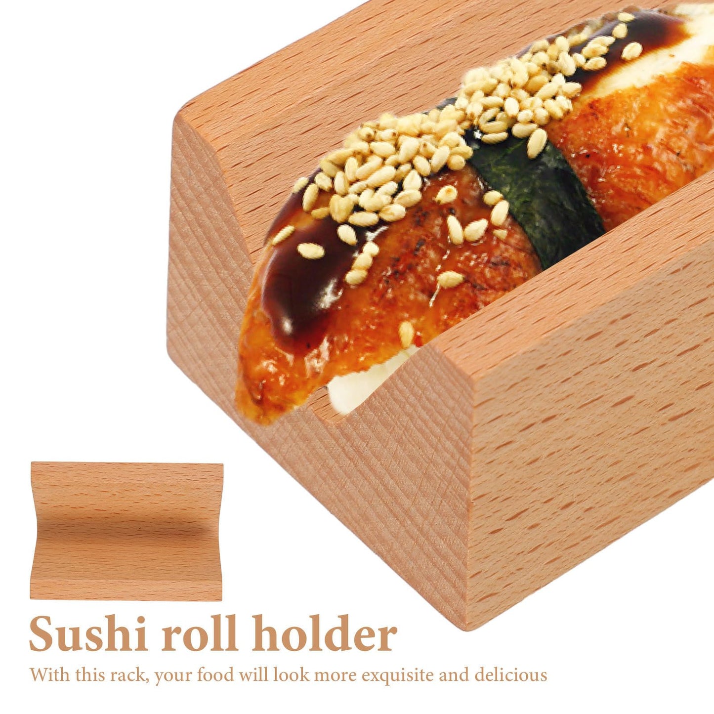 Cabilock Premium Wooden Sushi Taco Holder - Single Grid V-Shaped Temaki Hand Roll Stand - 2.75inch Professional Japanese Restaurant Serving Tray for Sashimi, Sushi Tacos & Handroll - Easy to Clean
