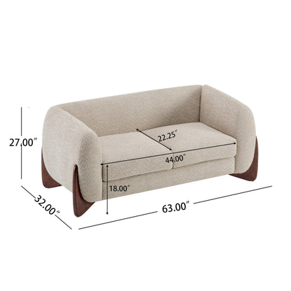 Merax 63 Inch Modern Boucle Upholstered 2-Seater Sofa, Chenille Fabric Loveseat with Solid Wood Legs, Low Profile Small Couch for Living Room, Almond
