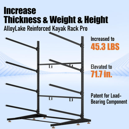 AlloyLake 4-Tier Freestanding Kayak Rack, Pro-Grade Heavy Duty Outdoor Storage for 4 Boats, 440 lbs Max Capacity, Rust-Proof 304 Stainless Steel Hardware (Black)