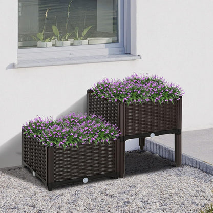 2 Outsunny Piece Raised Garden Bed with Legs, Planter Box Raised Bed to Grow Flowers, Herbs & Vegetables, Brown