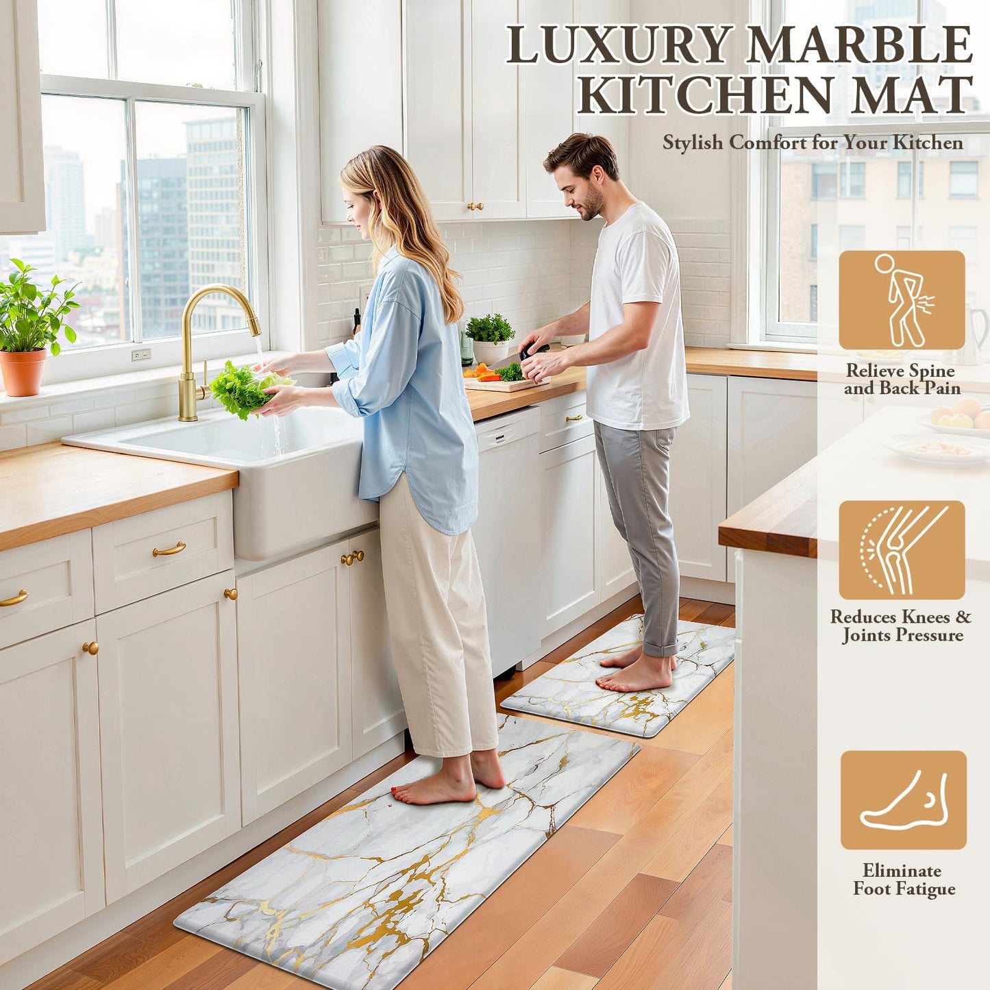 StepLively Kitchen Rugs and Mats, 2-Pack Low Profile Slip Resistant Kitchen Mats for Floor, in Front of Sink and Stove-17.3"*30"+17.3"*47"