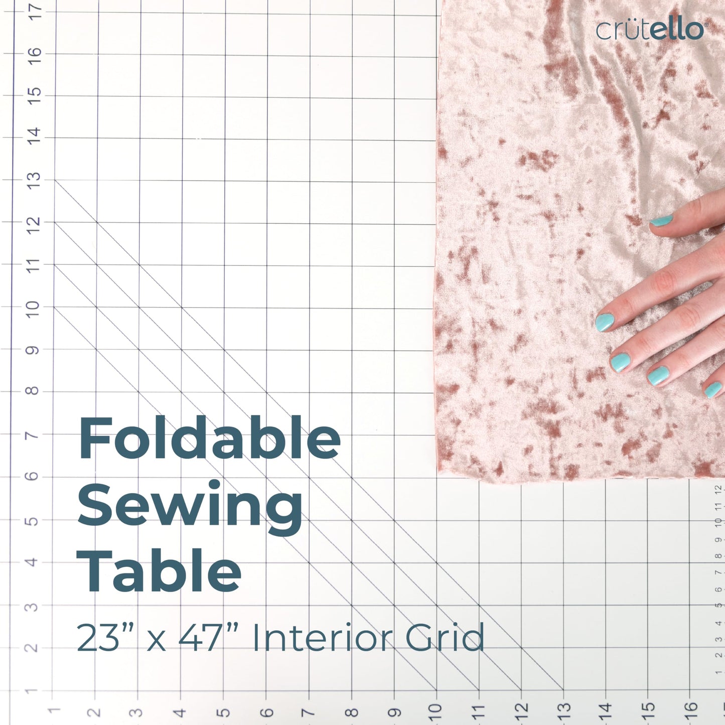 Crutello Fabric Cutting Table for Sewing Room - 48x24 inch Grid Top Folding Craft Table for Adults - Steel Folding Storage Legs for Sewing Machine, Hobby and Crafting Room - Patent Pending