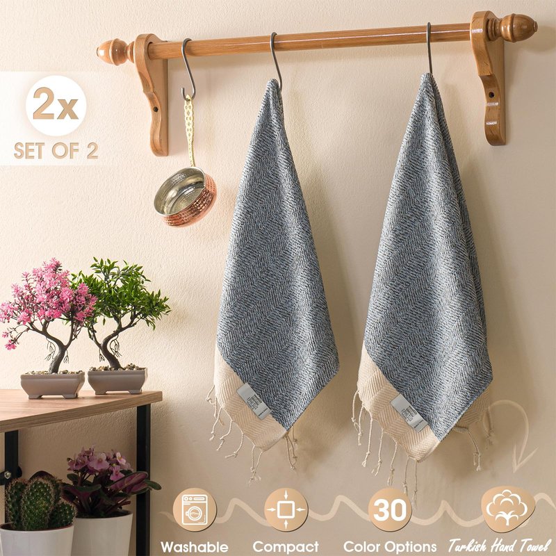 EPHESUS TOWELS Turkish Hand Towels - Set of 2 | 18" x 30" Decorative Boho Guest Bath Towel for Bathroom, Kitchen, Face, Hair, Tea, Dishcloth (Sultan, Baby Blue)
