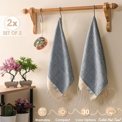 EPHESUS TOWELS Turkish Hand Towels - Set of 2 | 18" x 30" Decorative Boho Guest Bath Towel for Bathroom, Kitchen, Face, Hair, Tea, Dishcloth (Sultan, Baby Blue)