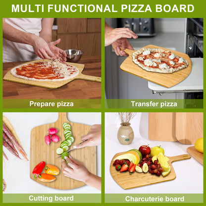 TUOCON Pizza Peel 12 inch 2 pack Bamboo Wood Pizza Paddle Pizza Peels Pizza Server for Ooni Oven Accessory Pizza Spatula Baking Homemade Cheese Bread Turner Pizza Pre board Pizza Tools Gift