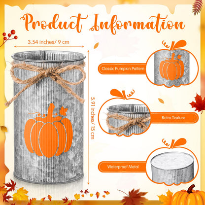Domensi 6 Pcs Thanksgiving Table Centerpieces Fall Pumpkin Vases Decor Farmhouse Galvanized Metal Vases for Flowers Mason Jar Utensil Holder for Thanksgiving Fall Autumn Rustic Home Office Decorations