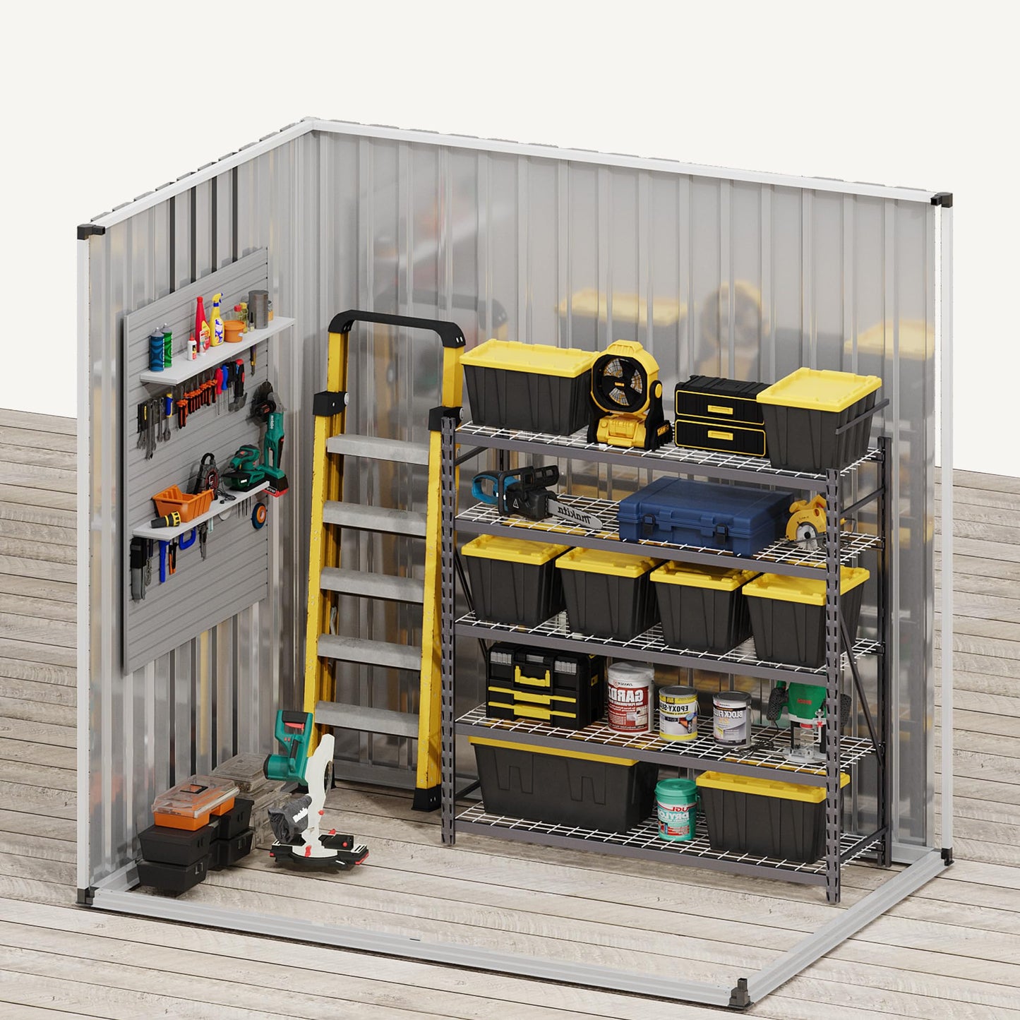 DWVO 6x4ft Large Tool Storage Shed with Window, Lockable Doors, and Sloped Roof, Oversized Steel Outdoor Storage Shed for Garden, Patio, Garage, Backyard, Lawn - Gray White