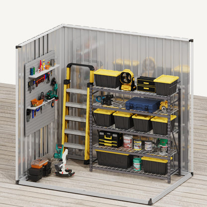 DWVO 6x4ft Large Tool Storage Shed with Window, Lockable Doors, and Sloped Roof, Oversized Steel Outdoor Storage Shed for Garden, Patio, Garage, Backyard, Lawn - Gray White