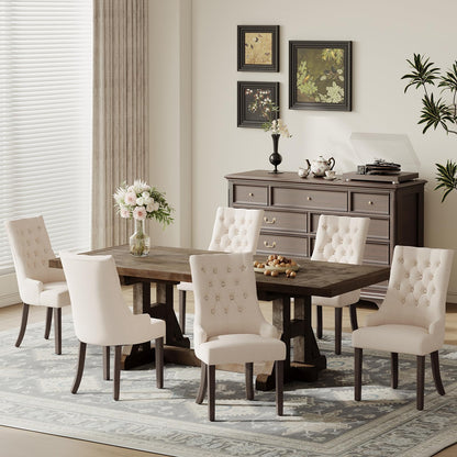 COLAMY Wingback Upholstered Dining Chairs Set of 6, Fabric Side Dining Room Chairs with Tufted Button, Living Room Chairs for Home Kitchen Resturant- Beige