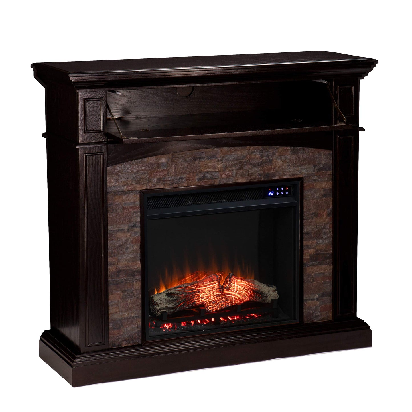 SEI Furniture - Grantham Convertible Touch Screen Electric Fireplace - Transitional Design, Brown Glass and Wood - Ideal for Living Room, Bedroom (FR9359)