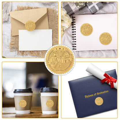 CRASPIRE 408pcs 2 Inch Winner Gold Foil Stickers Word Star Gold Embossed Gold Certificate Seals Self Adhesive Waterproof Round Dot Medal Decoration Label for Gift Packaging Envelope Card Seal
