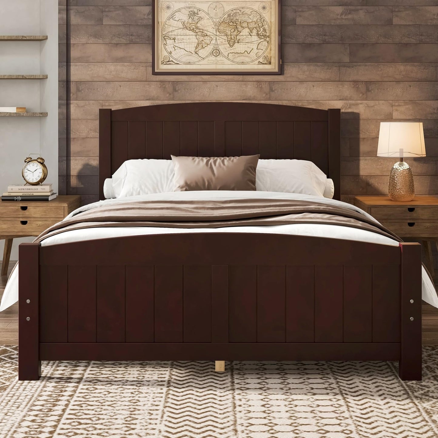 KEIKI Solid Pine Wood Full Size Bed Frame, Full Bed Platform with Headboard and Footboard, Solid Wood Slat Support, No Box Spring Needed, Modern Style Bedframe, Easy Assembly, Noise Free