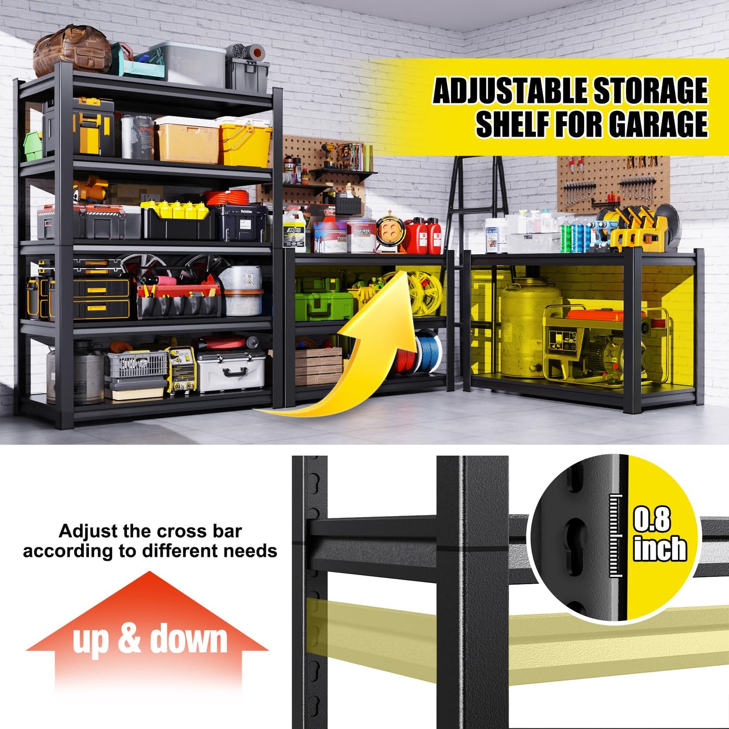 Set of 6 All Metal Garage Shelving - 2050 lbs 5 Tier Storage Shelves, Adjustable Heavy Duty Metal Shelving Unit and Storage Large Rack, Utility Steel Shelf for Warehouse Industrial Pantry 71"x46"x20"