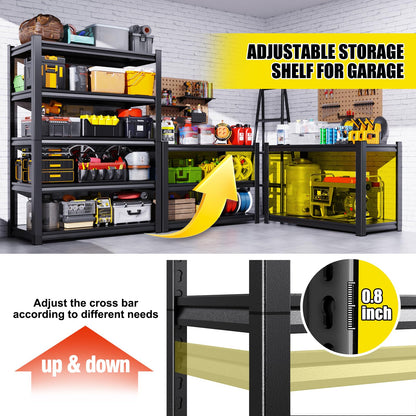 Set of 6 All Metal Garage Shelving - 2050 lbs 5 Tier Storage Shelves, Adjustable Heavy Duty Metal Shelving Unit and Storage Large Rack, Utility Steel Shelf for Warehouse Industrial Pantry 71"x46"x20"