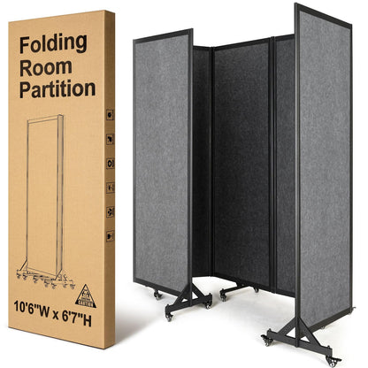 Strongbird Room Partition,Folding Privacy Divider,Office Partition Dividers,Office Dividers Wall, 10'6"W x 6'7"H,Light Grey