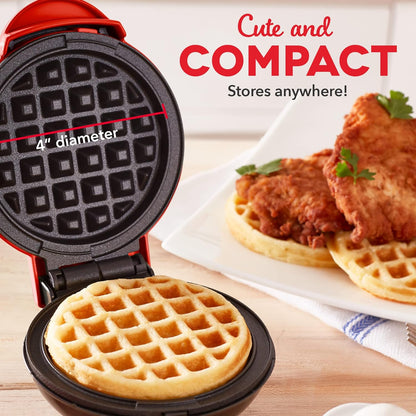 DASH Mini Waffle Maker, 2 Pack for Individual Waffles, Easy to Clean Non-Stick Surfaces, 4 Inch, Red