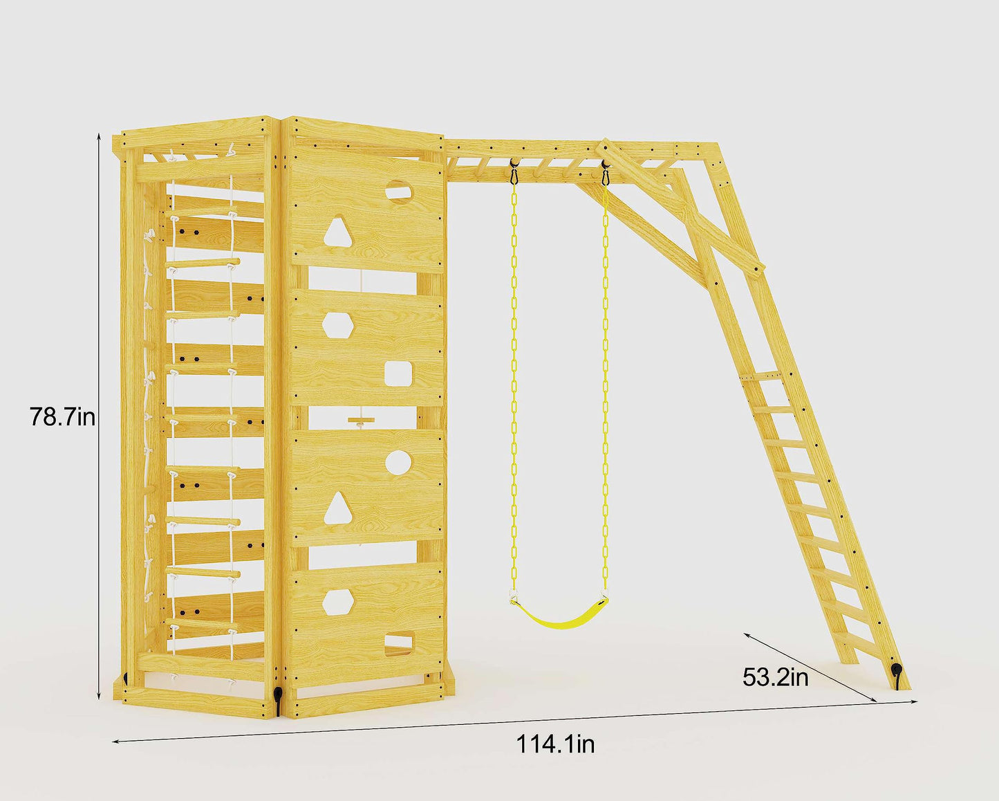 Avenlur Hawthorn 9-in-1 Outdoor Activity Center | Swing, Rock Wall, Monkey Bars | Ages 3-11 | Pine Wood Construction | Climbing Rope, Net Wall | Strength, Coordination, and Imagination-Boosting Fun