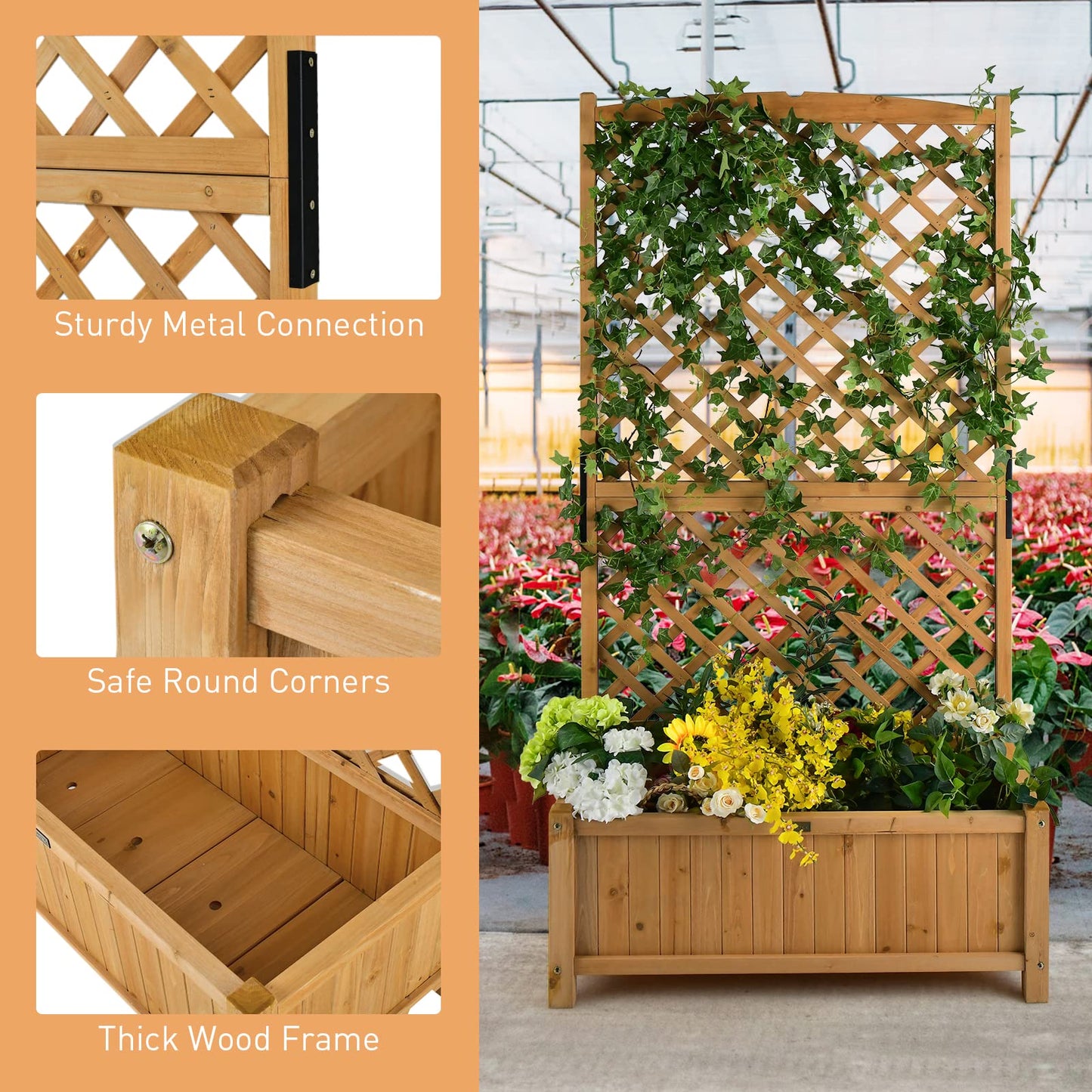Giantex Raised Garden Bed with Trellis 2 Pack, 72'' Wooden Planter Box Outdoor w/Privacy Screen Roof, Large Vertical Garden Planter w/Drainage Holes for Climbing Plants, Patio Balcony Backyard