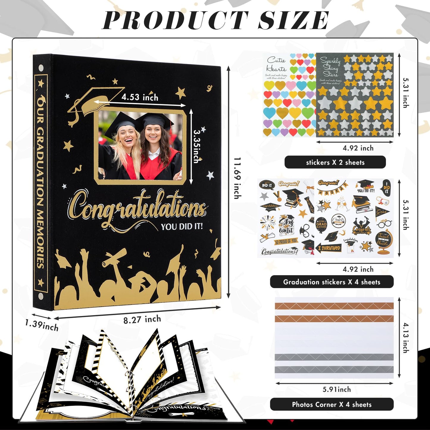 Pasimy Graduation Scrapbook Kit A4 Photo Album 60 Pages Removable DIY Memory Scrap Book Grad Picture Album with Stickers Holds 4x6 5x7 8x10 Pictures for Grad Class of 2026 Graduation Gifts(Classic)
