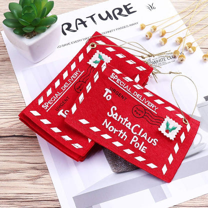 Letter Envelope to Santa Claus, 10pcs Christmas Candy Bag Tree Ornament Embroidery (Red)