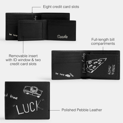 COACH 3 in 1 Wallet with Sketch Print, Black Multi