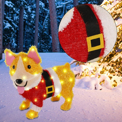 WATERGLIDE Christmas Outdoor Decoration Lighted Dog, 17 Inch Height Pre-Lit 3D Tinsel Cute Puppy Xmas Indoor Outside Holiday Decor with Clear Lights, Light Up & Plug in for Yard Garden Lawn Display