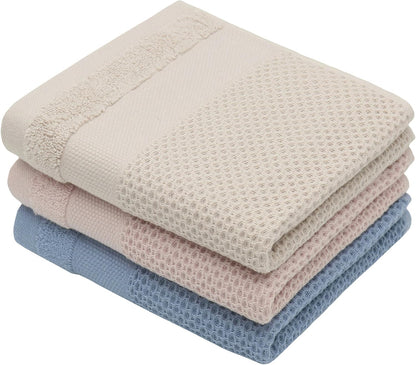 13inch 28inch 3 Pack Mia'sDream Cotton Hand Face Head Towel Waffle Weave Kitchen Tea Towel Dish Towels, Soft