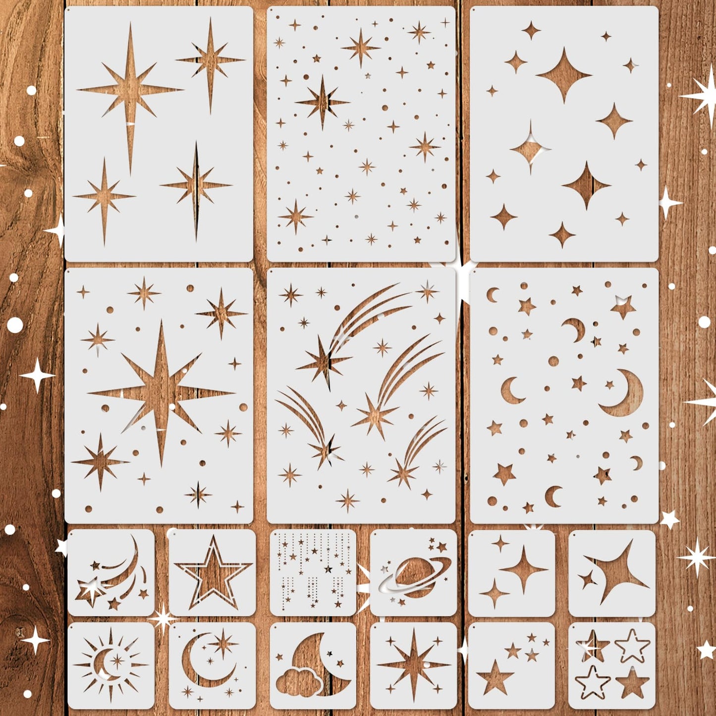 18 PCS Large Star Stencil for Painting Reusable Paint Stencils for Walls Twinkle Star Wall Drawing Stencils for Painting on Wood Craft Canvas Fabric Home Decoration