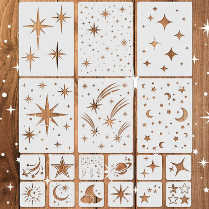 18 PCS Large Star Stencil for Painting Reusable Paint Stencils for Walls Twinkle Star Wall Drawing Stencils for Painting on Wood Craft Canvas Fabric Home Decoration