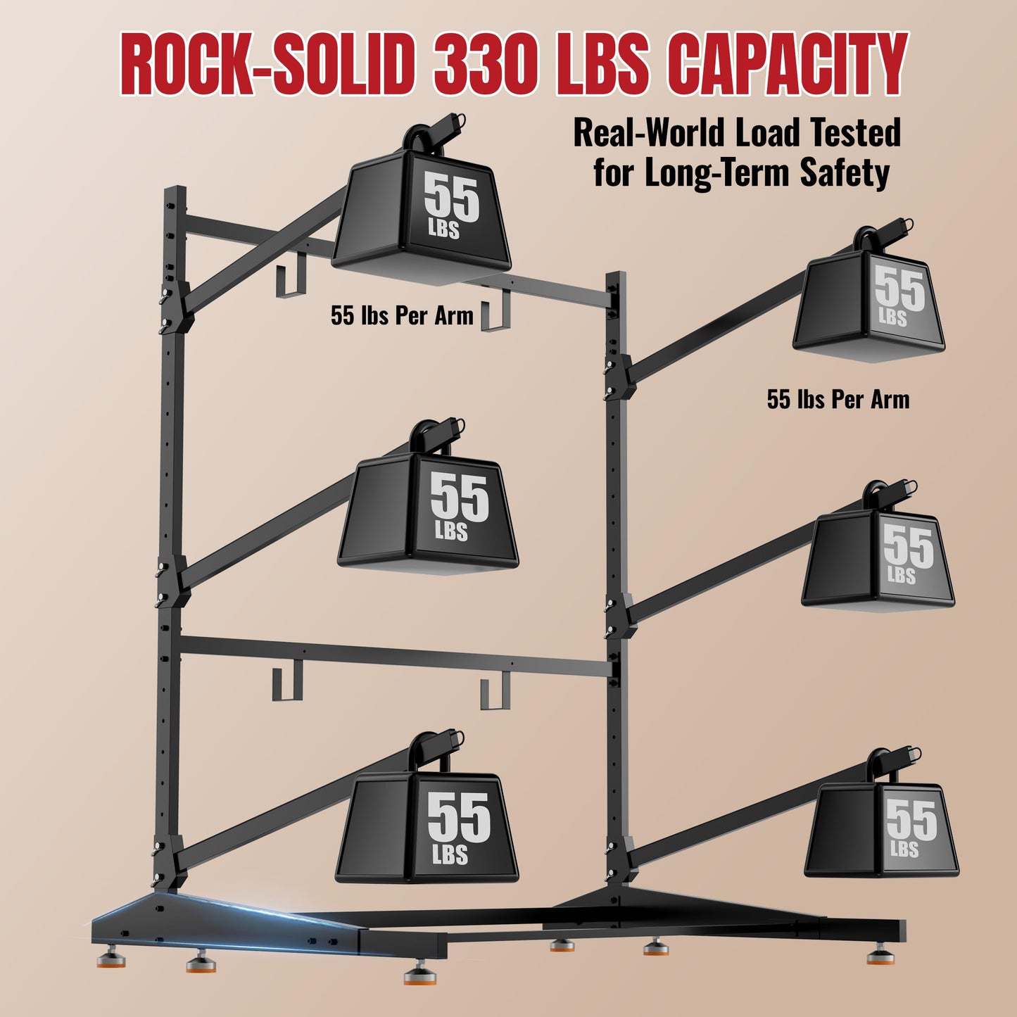 NIMBLERACK 3-Tier Kayak Storage Rack, Heavy Duty Free-Standing Canoe Stand 330lb, 304 Stainless Steel Anti-Snap Molded Joint, Adjustable Vertical Holder for Garage Outdoor Lakeside Seaside(Black)