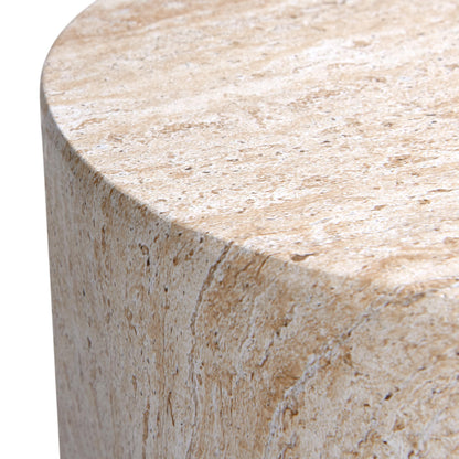 Empire Art Direct Cylinder Travertine Stone Finish Italian Design MgO Side Accent Table, Living Room, Bedroom & Office, 14.2"x14.2"x18.3"