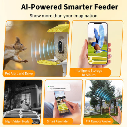 Garvee Smart Bird Feeder with 4K Camera & AI Recognition - Solar Powered, 2L Capacity, Night Vision, App Alerts, for Bird Watching, Squirrel Deterrent Function