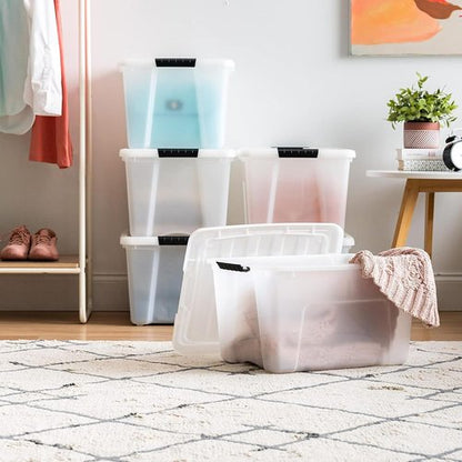 IRIS USA 40 Qt Stackable Storage Bins - BPA-Free, Durable Lids, 6 Pack - Pearl Color, Secure Handles