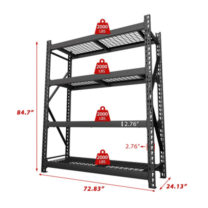 MUPATER 72" W x 24" D x 84" H Heavy Duty Storage Shelves, 8000 Pound Load Capacity, 4-Tier Adjustable Industrial Shelving, Metal Garage Storage Rack for Warehouse, Garage, Kitchen